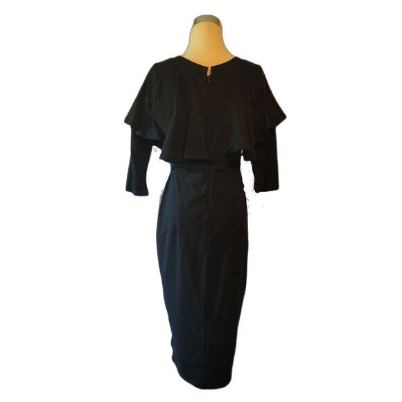 eShakti Ruffle Front Black Dress | Size M-10 - Picture 2 of 4